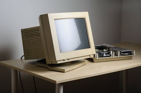 old and dirty CRT computer monitor.の写真素材