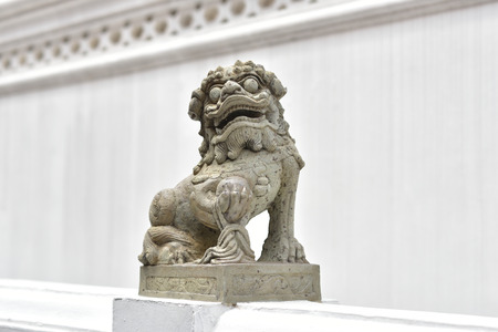 BANGKOK, THAILAND - FEBRUARY 19, 2015: The lion statue at Wat Phra Kaew in Bangkok, Thailand.のeditorial素材
