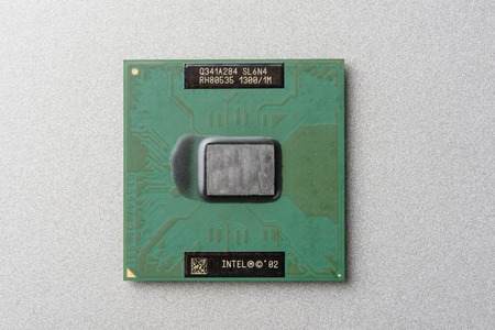 BANGKOK, THAILAND - MARCH 05, 2015: Top view of Intel Pentium M processor. The Pentium M is a family...