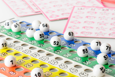 closeup number on plastic Bingo ballの写真素材