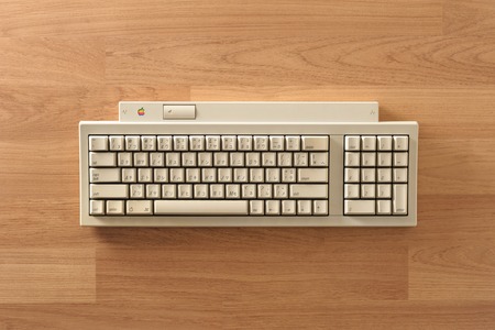 BANGKOK, THAILAND - MAY 06, 2015: The Apple Keyboard II on desktop. A minor update to the Apple...
