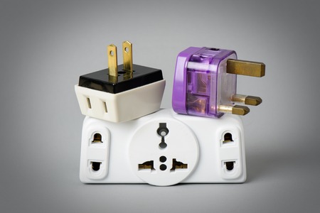 Different universal plug adapters, travel adapters