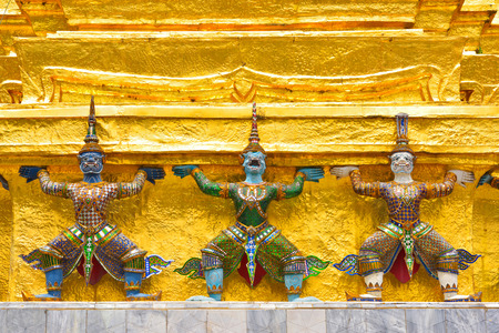 BANGKOK, THAILAND - FEBRUARY 19, 2015: Mythical Yak (giant) statues at Wat Phra Kaew in Bangkok, Thailand.のeditorial素材