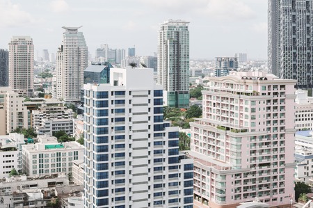 BANGKOK, THAILAND JULY 12, 2014: View of Bangkok, Thailand at Rama 4 Road. Bangkok is capital of Thailand.のeditorial素材