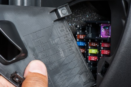 closeup layout of fuse box of carの写真素材