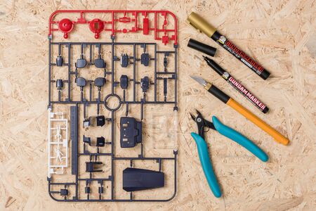 BANGKOK, THAILAND - AUGUST 11, 2015: Unassembled parts of master grade RX-178 Gundam Mk-II Model....