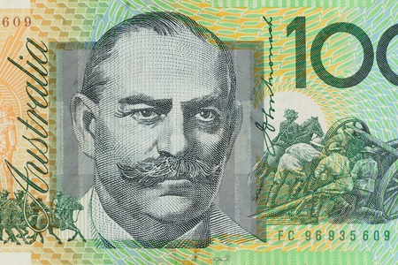 BANGKOK, THAILAND - AUGUST 04, 2015: Details of Australian one hundred dollar bill.のeditorial素材