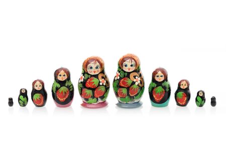 set of matryoshka or babushkas, Russian nesting dolls isolated on white backgroundの写真素材