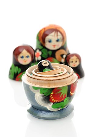 set of matryoshka or babushkas, Russian nesting dolls isolated on white backgroundの写真素材
