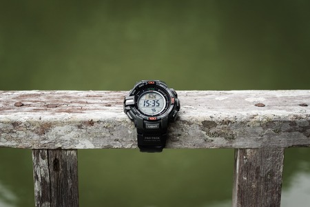BANGKOK, THAILAND - SEPTEMBER 26, 2015: The Protrek watch with a triple sensor watch series of watches from the electronics manufacturer company Casio.のeditorial素材