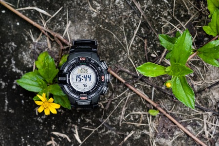 BANGKOK, THAILAND - SEPTEMBER 26, 2015: The Protrek watch with a triple sensor watch series of watches from the electronics manufacturer company Casio.のeditorial素材