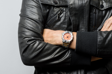 closeup luxury watch on man's wristの写真素材