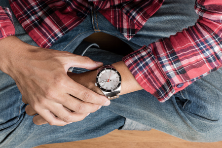 closeup luxury watch on man's wristの写真素材