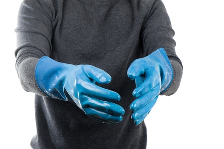 the blue rubber glove wet after use