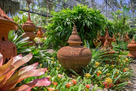 CHONBURI, THAILAND - AUGUST 08, 2015: Beautiful garden decoration in Nong Nooch Tropical Botanical Garden. Nong Nooch Tropical Botanical Garden is a 500-acre botanical garden in Chonburi, Thailand.のeditorial素材