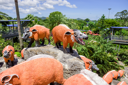 CHONBURI, THAILAND - AUGUST 08, 2015: Beautiful garden decoration in Nong Nooch Tropical Botanical Garden. Nong Nooch Tropical Botanical Garden is a 500-acre botanical garden in Chonburi, Thailand.のeditorial素材