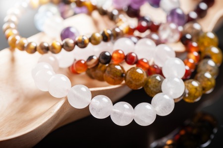 jewelry with natural semiprecious stones braceletsの写真素材