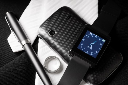 closeup the black smart watch