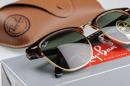BANGKOK, THAILAND - DECEMBER 16, 2015: The Ray-Ban Club Master RB3016 W0366 -Tortoise. Ray-Ban is a brand of sunglasses and eyeglasses founded in 1937 by American company Bausch & Lomb.のeditorial素材