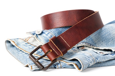 brown leather belt with metal buckle