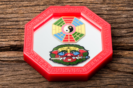 Octagon mirror or Feng Shui Bagua Mirror, Chinese use to repel negative energy.の写真素材