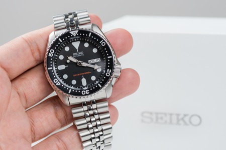 BANGKOK, THAILAND - FEBRUARY 16, 2016: The SEIKO Diver's 200m Automatic SKX007 with 7S26 movement...