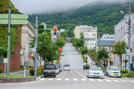 HOKKAIDO, JAPAN - JULY 19, 2015: The road in Hakodate, Hokkaido, Japan.のeditorial素材