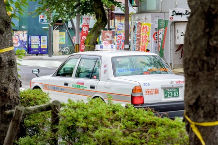 HOKKAIDO, JAPAN - JULY 19, 2015: Taxi in Hakodate, Hokkaido, Japan. Taxi in Japan is one of the most expensive in the world.のeditorial素材