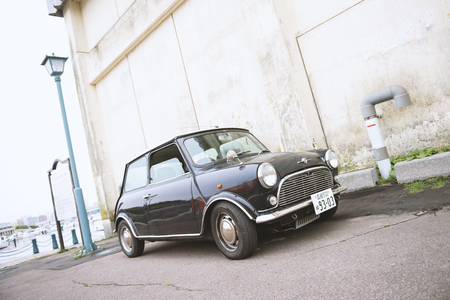HOKKAIDO, JAPAN - JULY 19, 2015: An unidentified model of black mini car from Morris Cooper at Hakodate, Hokkaido, Japan.のeditorial素材