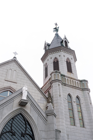 HOKKAIDO, JAPAN - JULY 19, 2015: Motomachi Roman Catholic Church in Motomachi district in Hakodate, Hokkaido, Japan.のeditorial素材