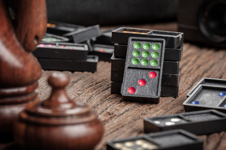 Dominoes. Dominoes is a game played with rectangular "domino" tiles.の写真素材