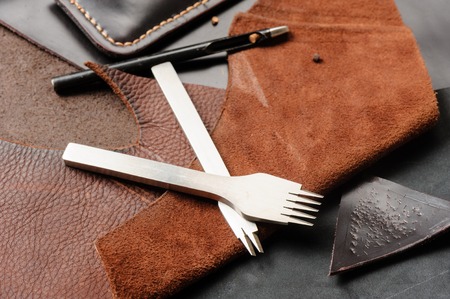The pricking irons for hand stitching leatherの写真素材