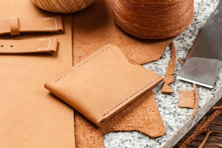 product from nubuck leather, closeup details of brown nubuck leatherの写真素材