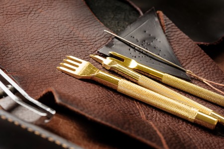 The pricking irons for hand stitching leatherの写真素材