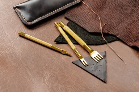 The pricking irons for hand stitching leatherの写真素材