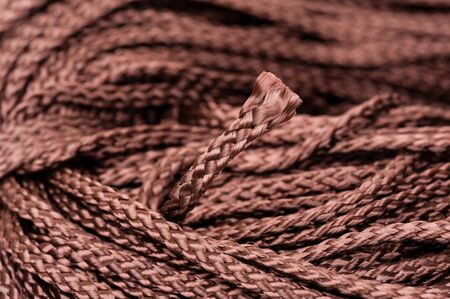 closeup polyester rope, Synthetic fibres rope on white background