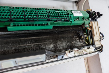 closeup very dirty air conditioner coil (shallow depth of field)の写真素材