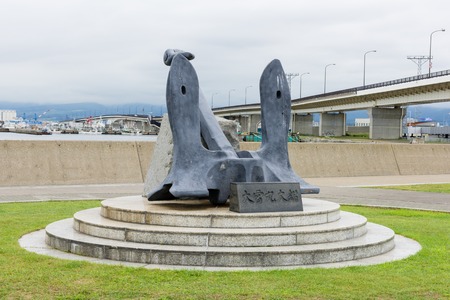 HOKKAIDO, JAPAN - JULY 20, 2015: An unidentified anchor monument in Hakodate, Hokkaido, Japan.のeditorial素材