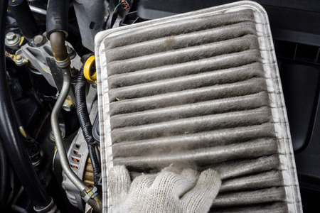 dirty air filter for car, automotive spare partの写真素材