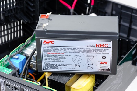 BANGKOK, THAILAND - JUNE 27, 2016: The APC Replacement battery for UPS. APC by Schneider Electric is...