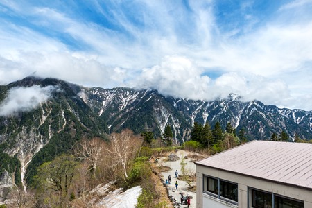 TOYAMA, JAPAN - MAY 17, 2016: Beatiful nature around Kurobedaira Station. Kurobedaira Station is a funicular and cable car station in Tateyama, Toyama Prefecture, Japan.のeditorial素材