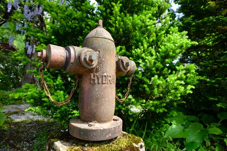 GIFU, JAPAN - MAY 16, 2016: Vintage fire hydrant in Shirakawago. Shirakawago or Shirakawa Village is world heritage village.のeditorial素材