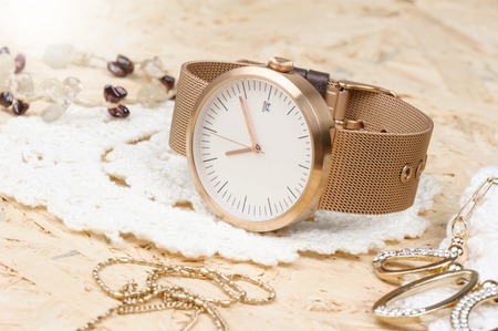 closeup fashion wristwatch, beautiful wristwatch for unisexの写真素材