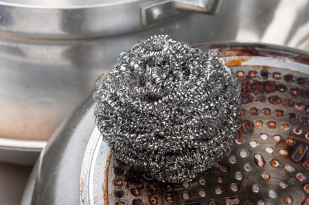 stainless steel scrubber, scouring pad for dish washingの写真素材