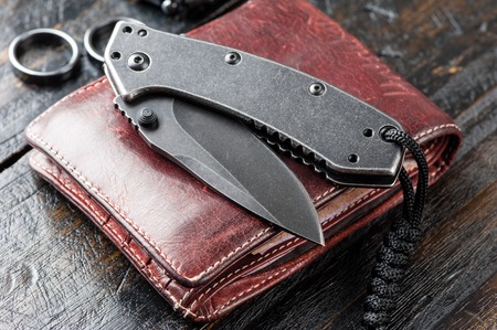 stainless steel pocketknife with blackwash finish on blade and handle