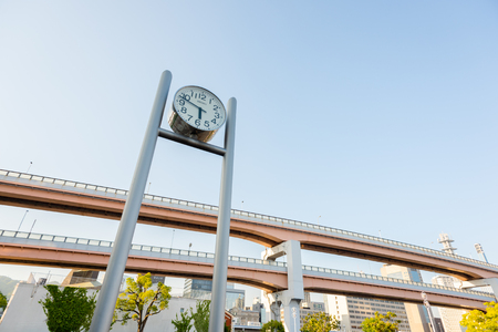 KOBE, JAPAN - MAY 18, 2016: The SEIKO clock tower in Meriken Park. Meriken Park is a waterfront park located in the port city of Kobe.のeditorial素材