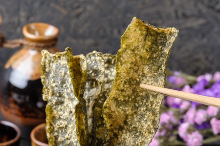 Deep fired seaweed sticks with white sesame