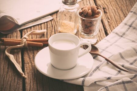 closeup a cup of hot milk, Daily productの写真素材