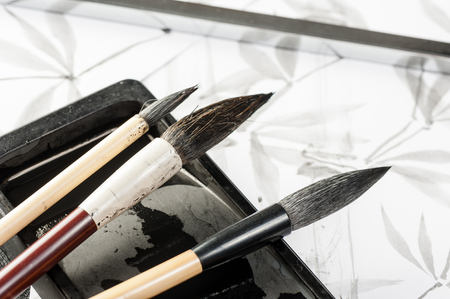 traditional writing brush, Japanese writing brush, Chinese writing brushの写真素材