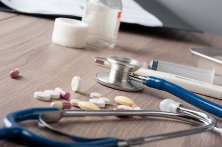 closeup stethoscope, medical tools, healthcare and medical conceptの写真素材